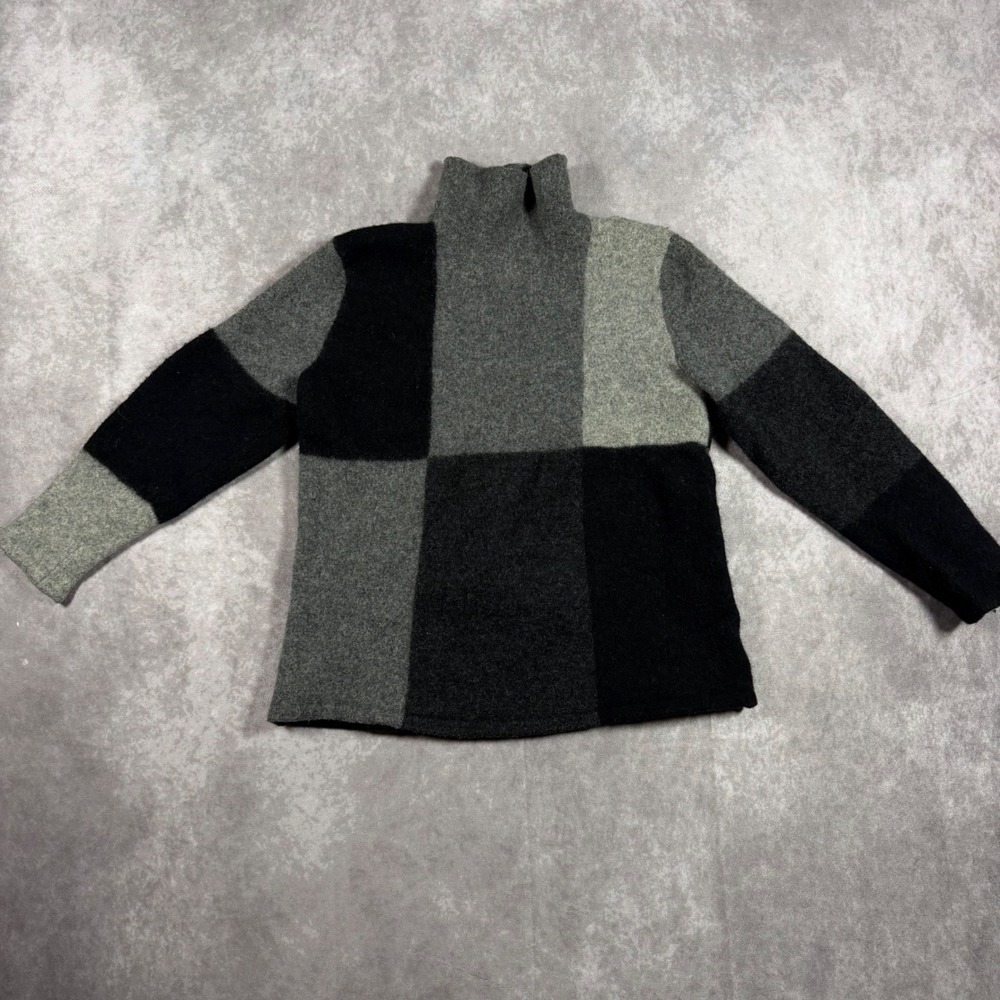 Eddie Bauer Lambswool Patchwork Colorblock Sweater Grey Black Womens XXS Cropped